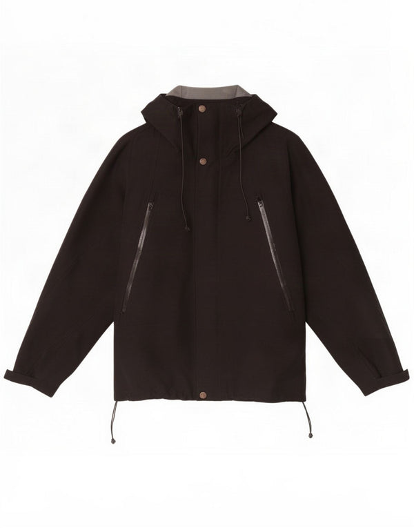 Vintage Veste de pluie à capuche pour homme IT 50 Large Black Nylon