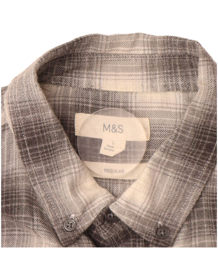 MARKS & SPENCER Chemise en flanelle coupe régulière pour homme en coton à carreaux gris