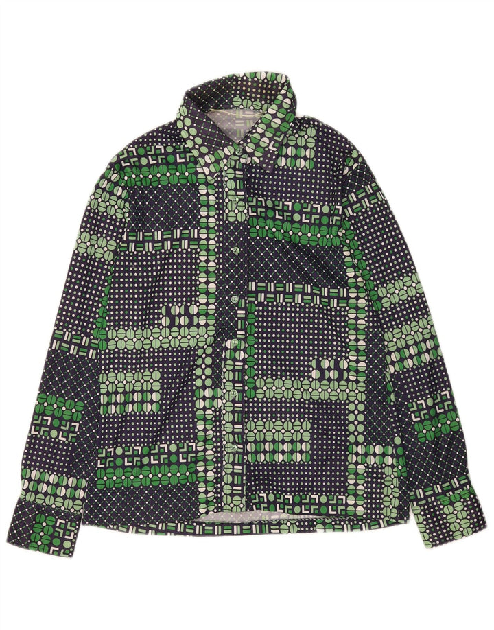chemise femme vintage UK 14 Moyen Vert Géométrique