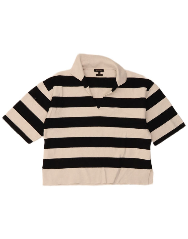 Massimo Dutti Polo surdimensionné pour femme UK 10 Petit blanc rayé
