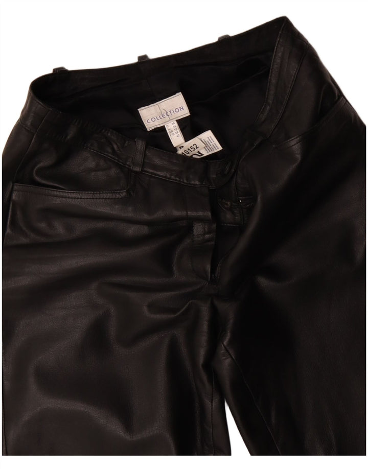 COLLECTION Pantalon évasé en cuir pour femme UK 10 Small W28 L32 Cuir noir
