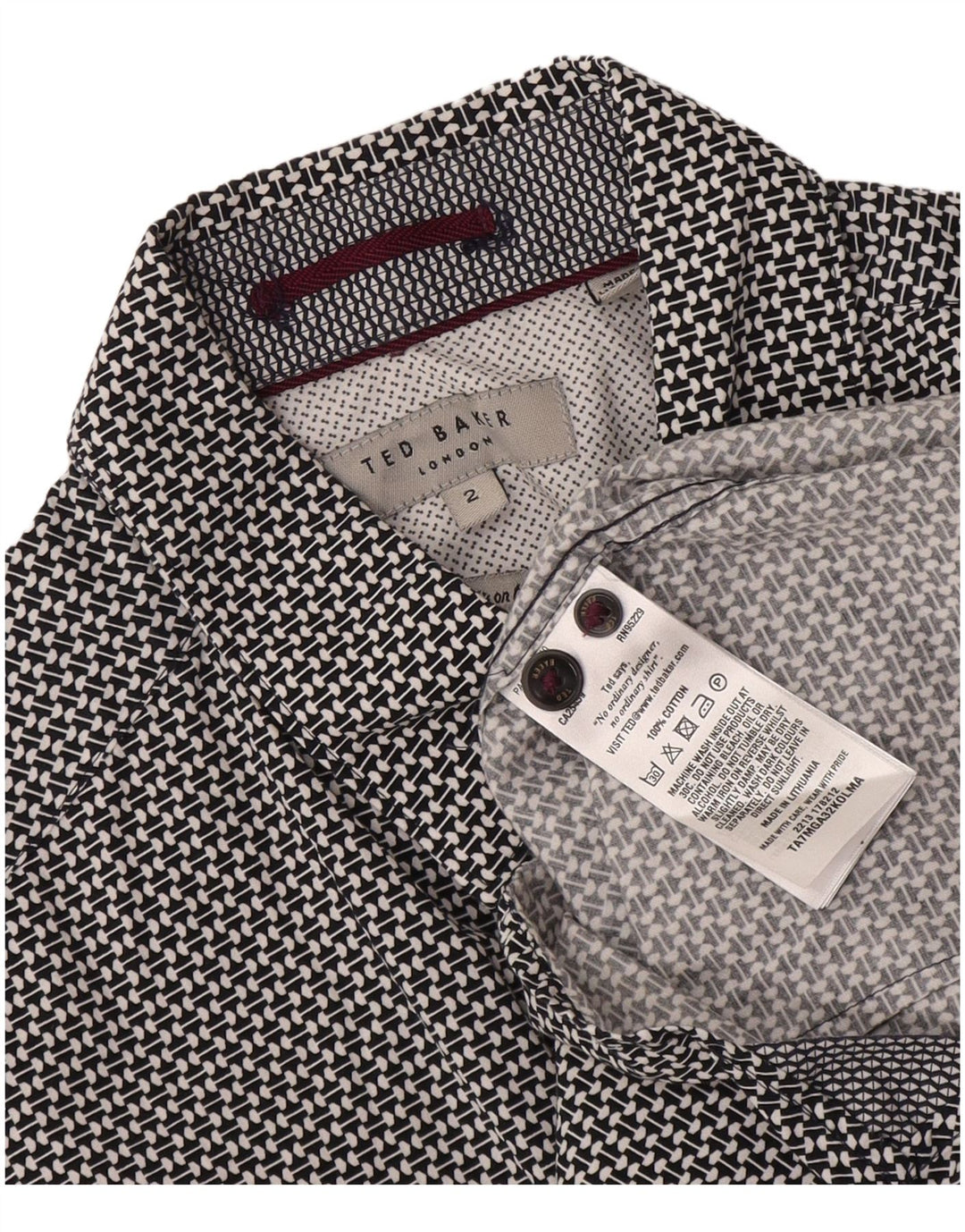 Ted Baker Chemise Homme Taille 2 Petit Coton Géométrique Noir