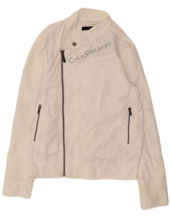 Calvin Klein Jeans Veste de pluie graphique pour femme UK 10 Small Blanc Polyester