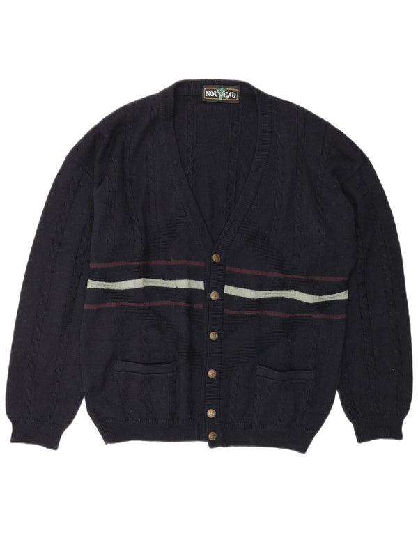 NOUVEAU Cardigan Homme Pull XL Bleu Marine Rayé Laine