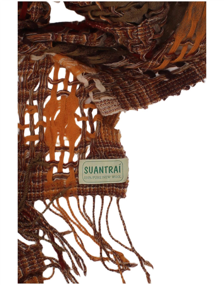 Suantrai Écharpe rectangulaire pour femme Taille unique Marron Géométrique Laine vierge Bohème