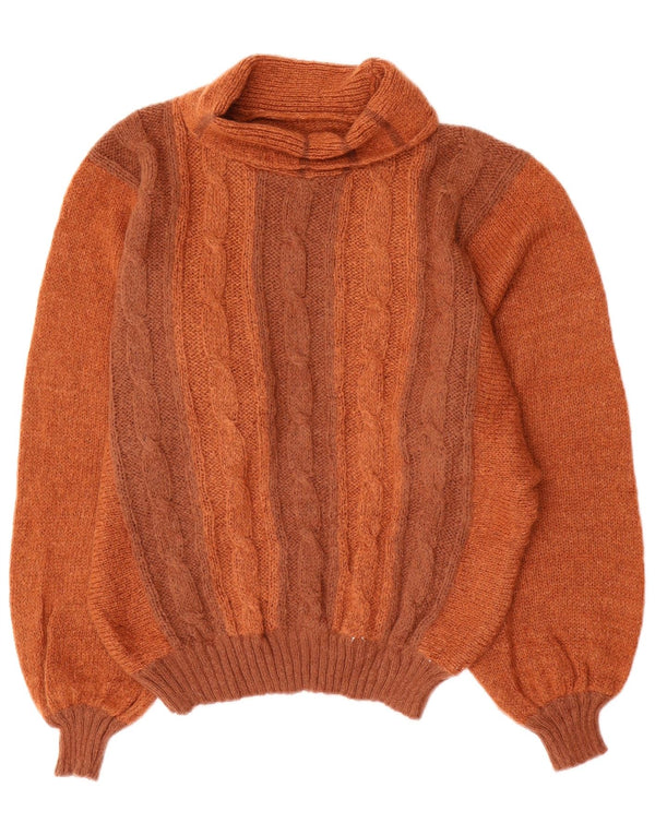 vintage Femme Roll Neck Jumper Pull IT 46 Grand Colorblock Brun