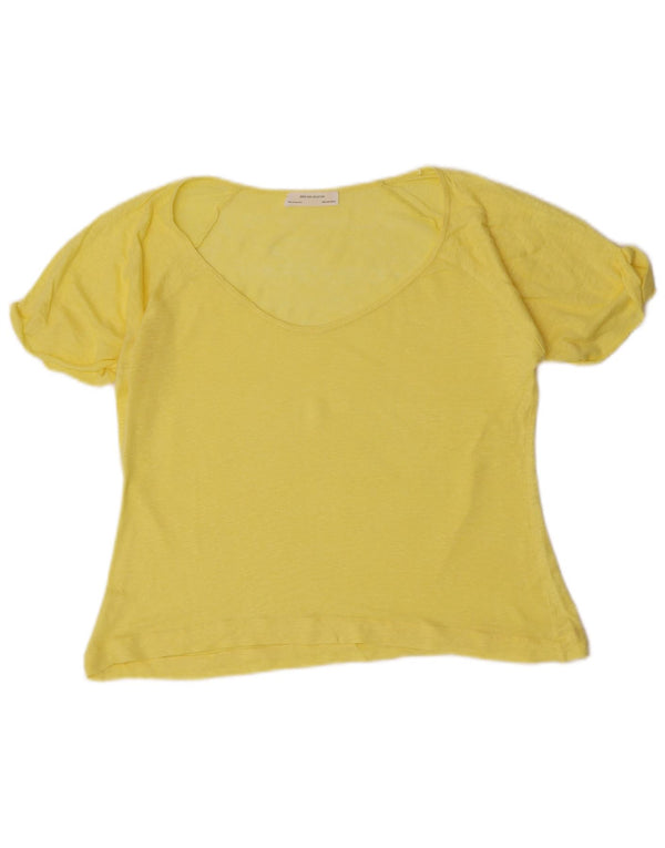 Zara Femme T-Shirt Top UK 12 Jaune Moyen
