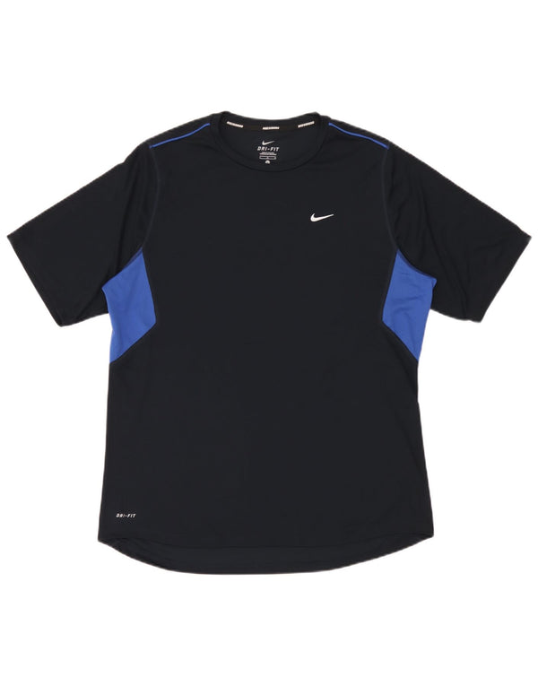 Nike Hommes Dri Fit T-Shirt Haut Large Bleu Marine Colorblock