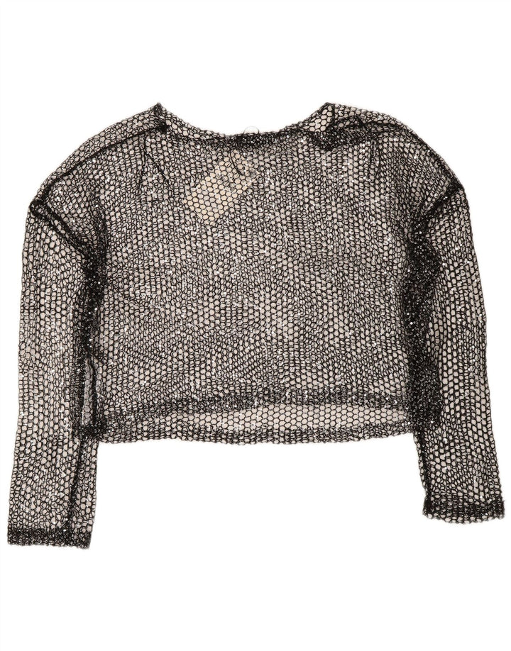 Zara Womens Oversize Crochet Crop Top UK 14 Large Noir Polyester
