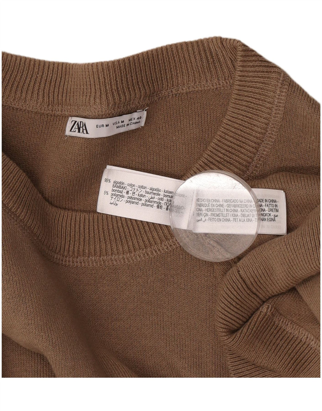 Zara Pull à col rond pour homme en coton marron moyen