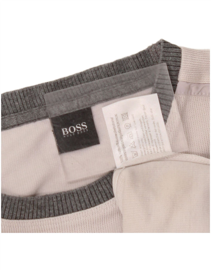 HUGO BOSS Homme Top Manches Longues XL Blanc Cassé Colourblock Coton