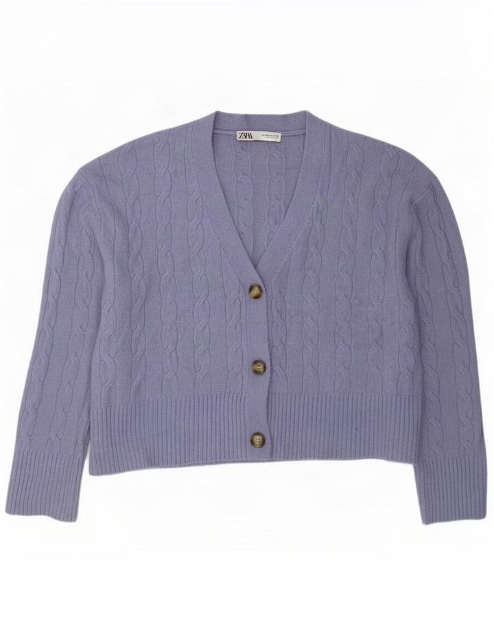 Zara Cardigan Femme Pull UK 14 Violet Moyen Polyester