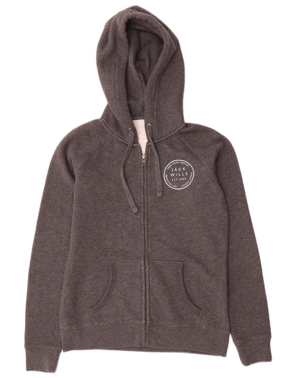 Jack Wills Pull à capuche zippé pour femme UK 12 Coton gris moyen