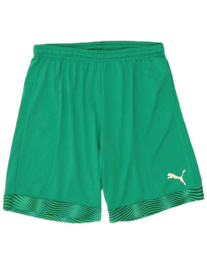 PUMA Short de sport pour hommes, grand, vert, géométrique, polyester