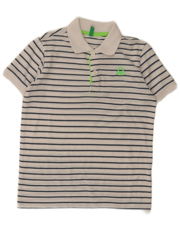 Benetton Polo Garçon 8-9 ans Large Blanc Rayé Polyester
