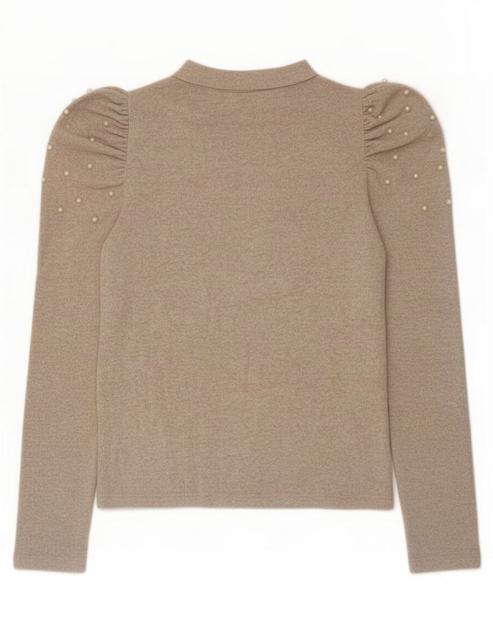 Zara Femme Top Manches Longues UK 12 Beige Moyen Moucheté
