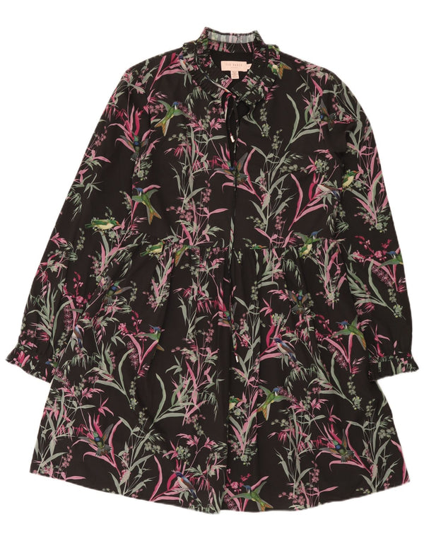 Ted Baker Robe à manches longues pour femme Taille 1 XS Noir Floral Bohème