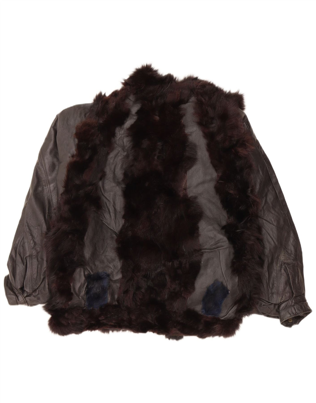 Veste en cuir de fourrure femme vintage UK 14 Noir Moyen