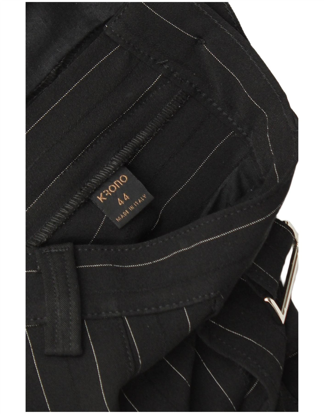 VINTAGE Pantalon Chino Droit Femme IT 44 Moyen W30 L32 Rayé Noir