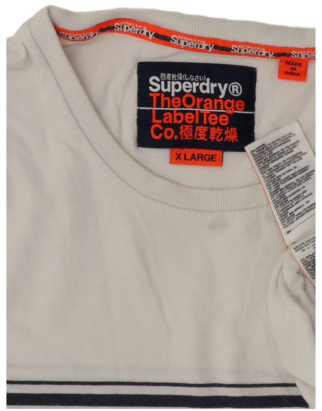 Superdry T-Shirt Top XL Coton Rayé Blanc Homme