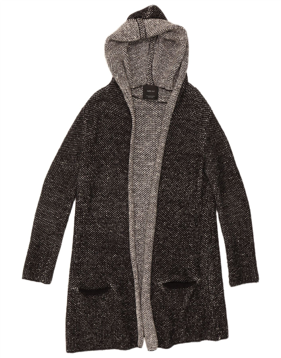 Zara Cardigan ouvert à capuche long pour femme UK 14 Noir moyen