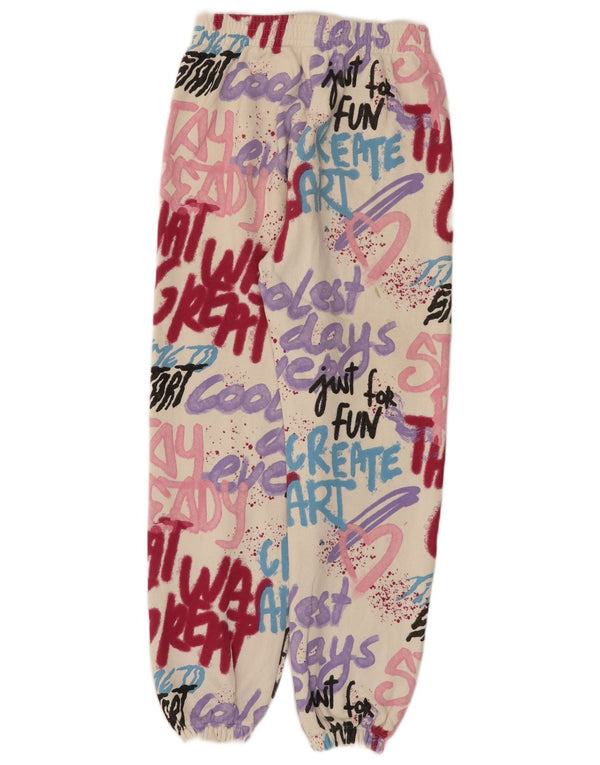 ZARA Pantalon de survêtement graphique pour fille 13-14 ans en coton blanc cassé