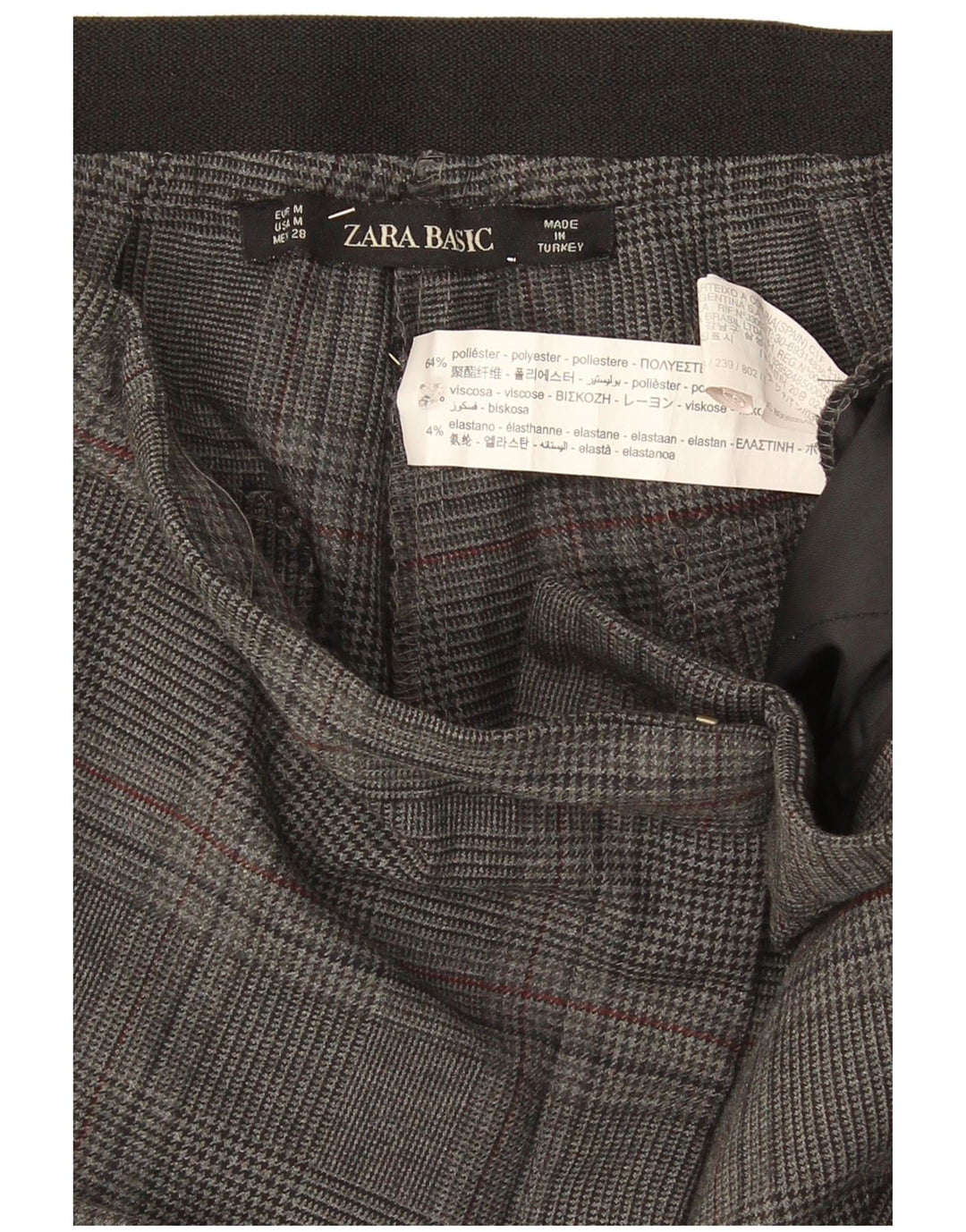 Zara Pantalon Chino Slim Femme Moyen W32 L26 Gris Carreaux Polyester