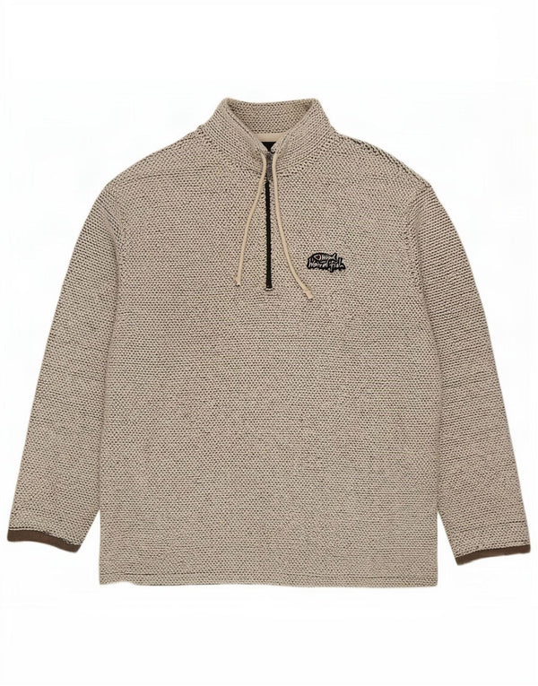 Weird Fish Sweat-shirt col zippé pour homme en coton beige moyen