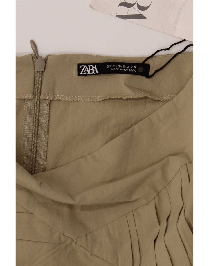 Zara Femme Mini Jupe Small W26 Kaki Coton