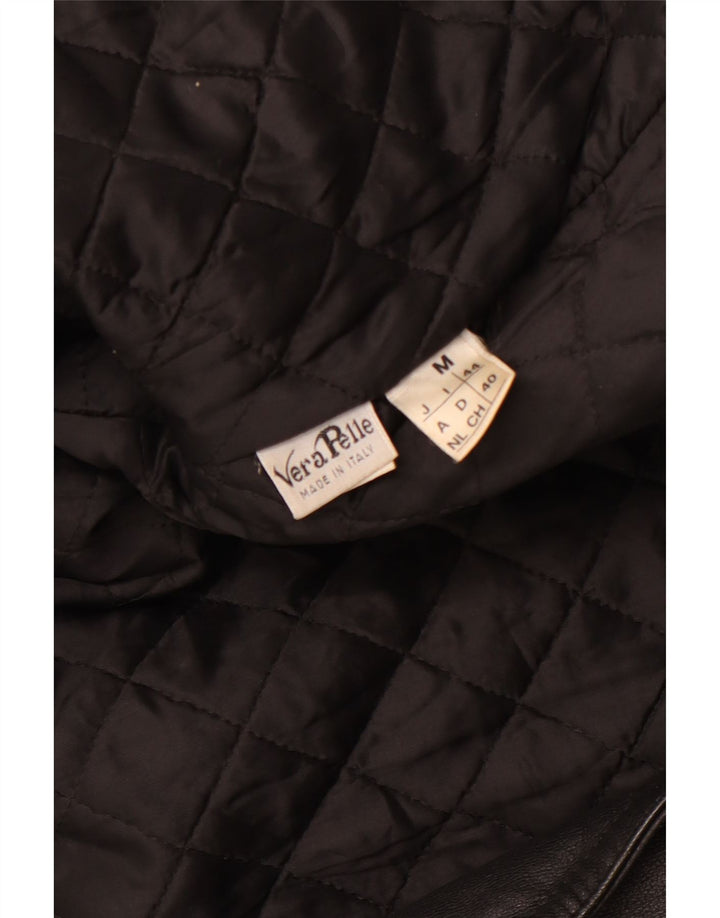 VINTAGE Veste motard en cuir femme UK 14 Cuir noir moyen