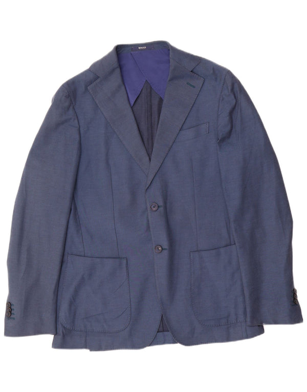 Boggi Mens 2 Button Regular Fit Blazer Jacket IT 48 Medium Blue Cotton