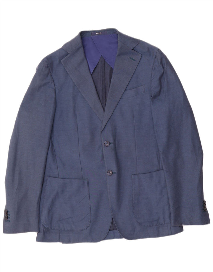 Boggi Veste blazer coupe classique à 2 boutons pour homme IT 48 Bleu moyen Coton