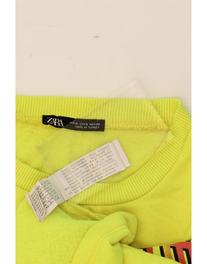 ZARA Womens Oversized Graphic Crop Sweatshirt Jumper UK 10 Small Yellow Vintage Zara and Second-Hand Zara from Messina Hembry 