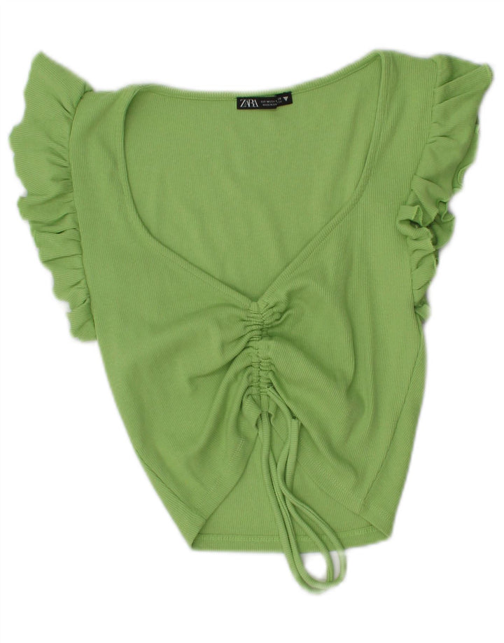 Zara Womens Crop Blouse Top UK 12 Vert Moyen
