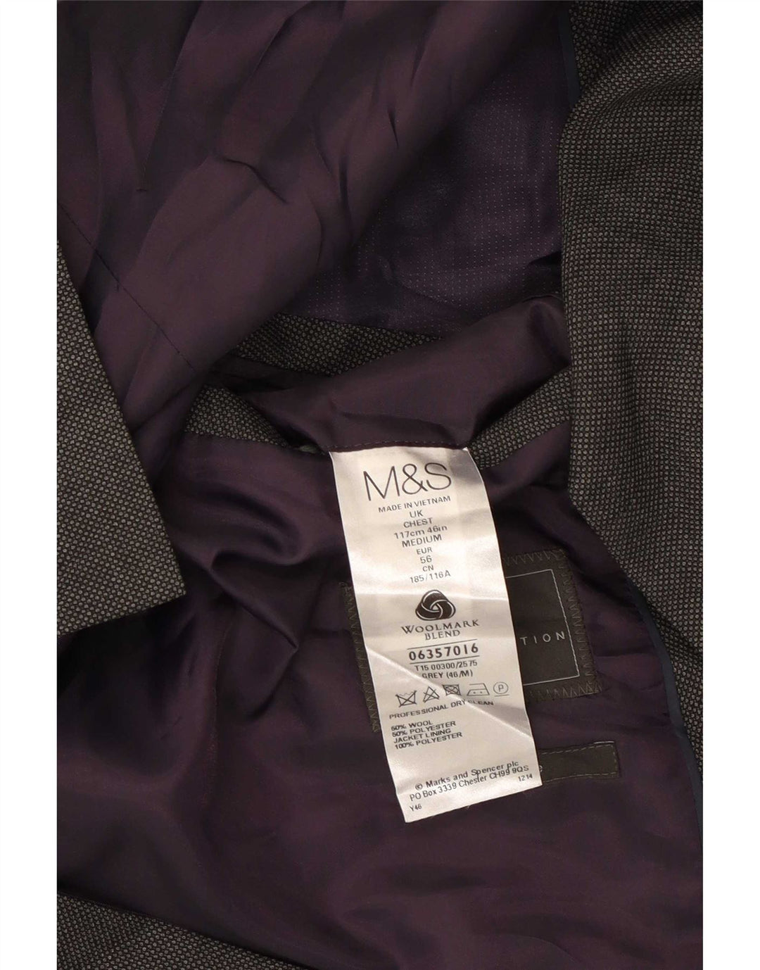 Marks & Spencer Veste Blazer 2 Boutons Homme UK 46 XL Laine Grise