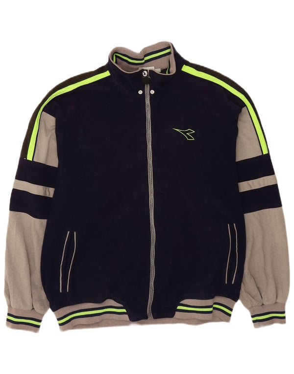 Diadora Veste de survêtement en velours pour homme UK 42 Large Bleu marine Colourblock