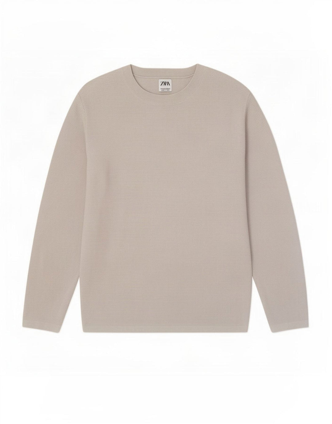 Zara Pull Col Rond Homme Gris Moyen Coton