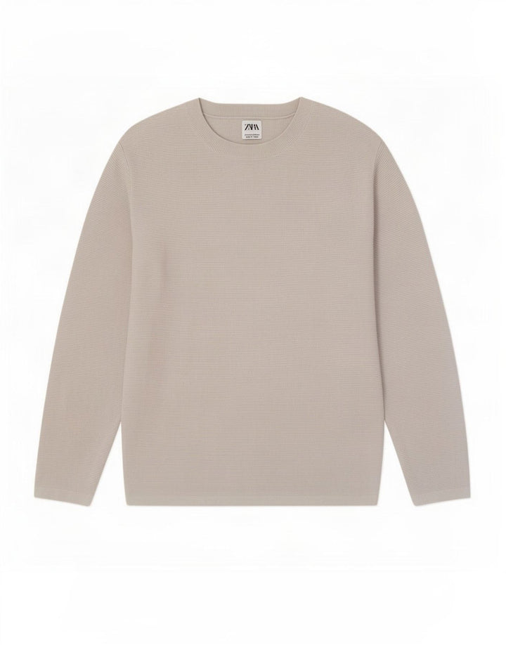 Zara Pull Col Rond Homme Gris Moyen Coton