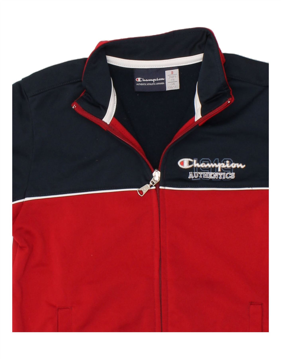 CHAMPION Boys Graphic Tracksuit Top Jacket 7-8 Years Small Red Colourblock Vintage Champion and Second-Hand Champion from Messina Hembry 