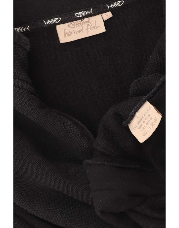 Weird Fish Sweat-shirt à col zippé pour homme en coton noir Taille L