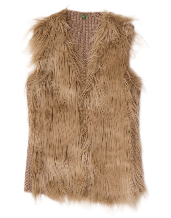 Benetton Pull cardigan sans manches pour femme UK 10 Petit Beige
