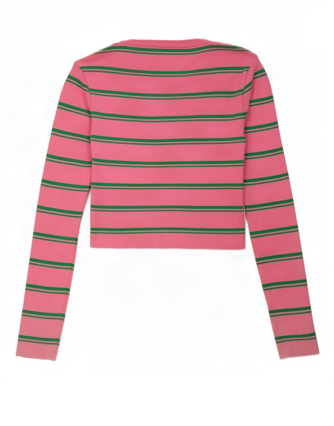 Zara Femme Crop Top Manches Longues UK 14 Grand Rose Rayé Polyamide