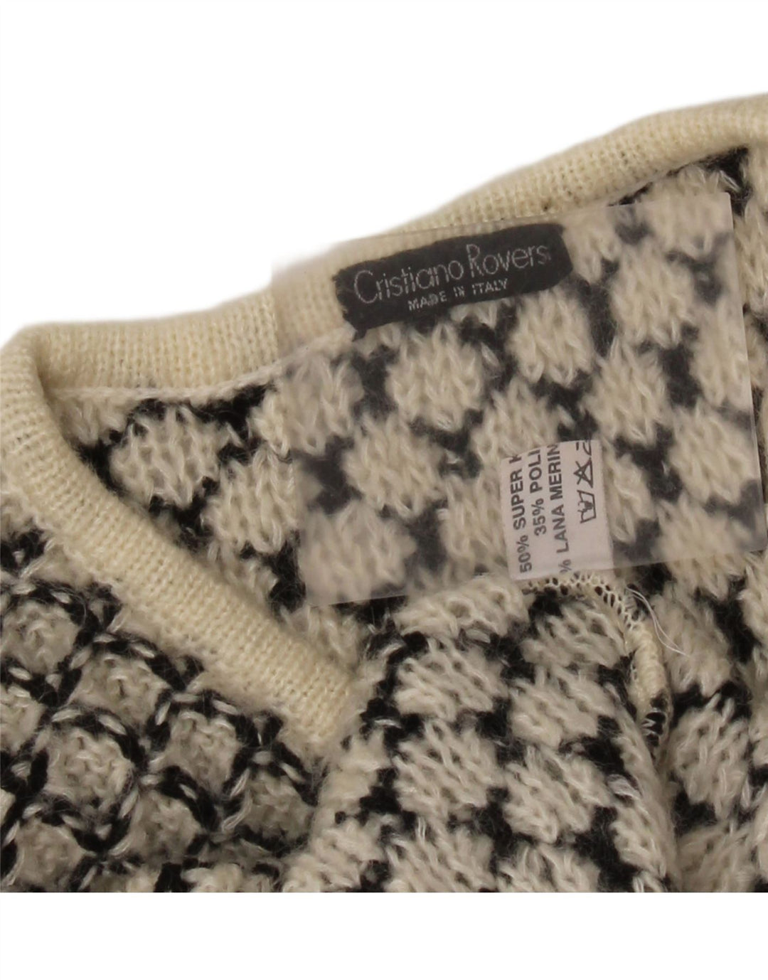 vintage Femmes V-Col Jumper Pull UK 14 Moyen Off White Géométrique