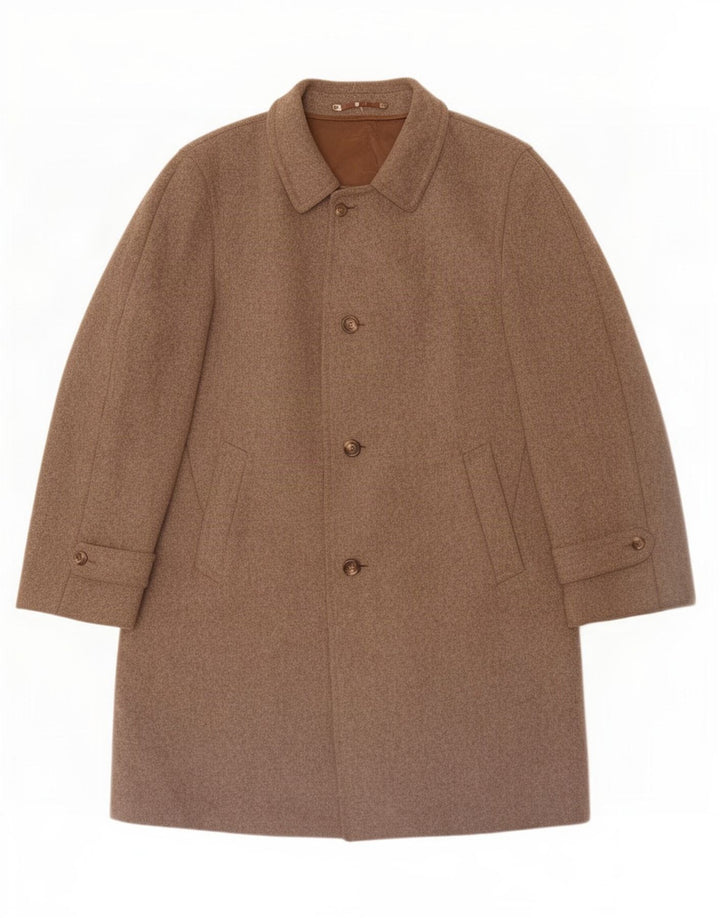 vintage Mens Overcoat UK 38 Medium Brown New Wool