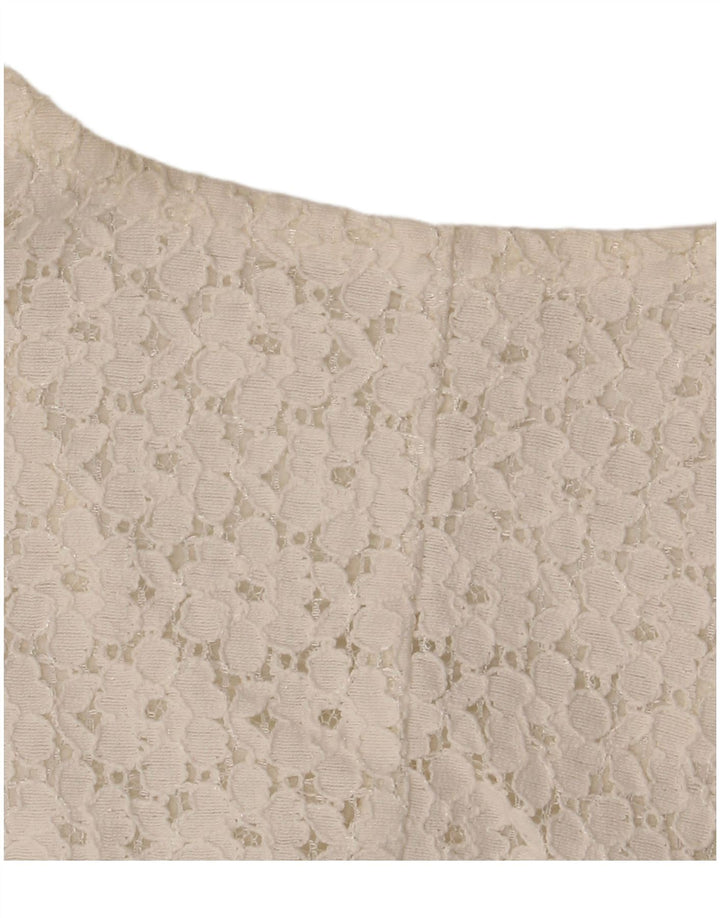 VINTAGE Femme Crop Chemise À Manches Courtes Blouse IT 46 Grand Blanc Cassé Floral