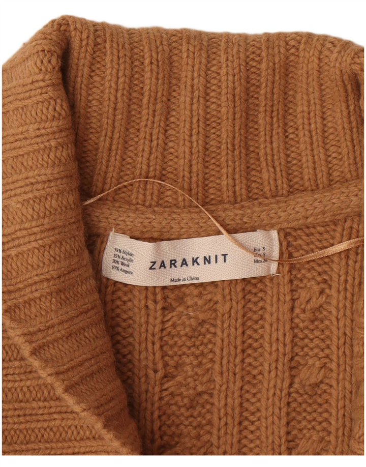 Zara Cardigan Femme Pull UK 10 Petit Nylon Marron