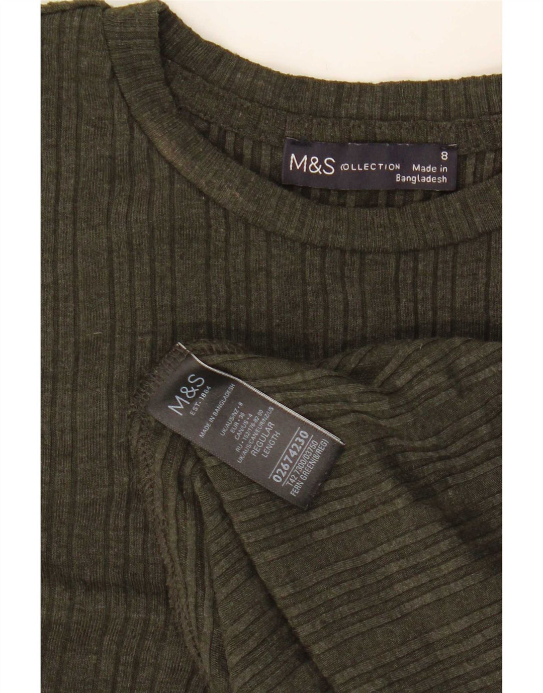 Marks & Spencer Robe trapèze à manches longues pour femme UK 8 Small Kaki Polyester