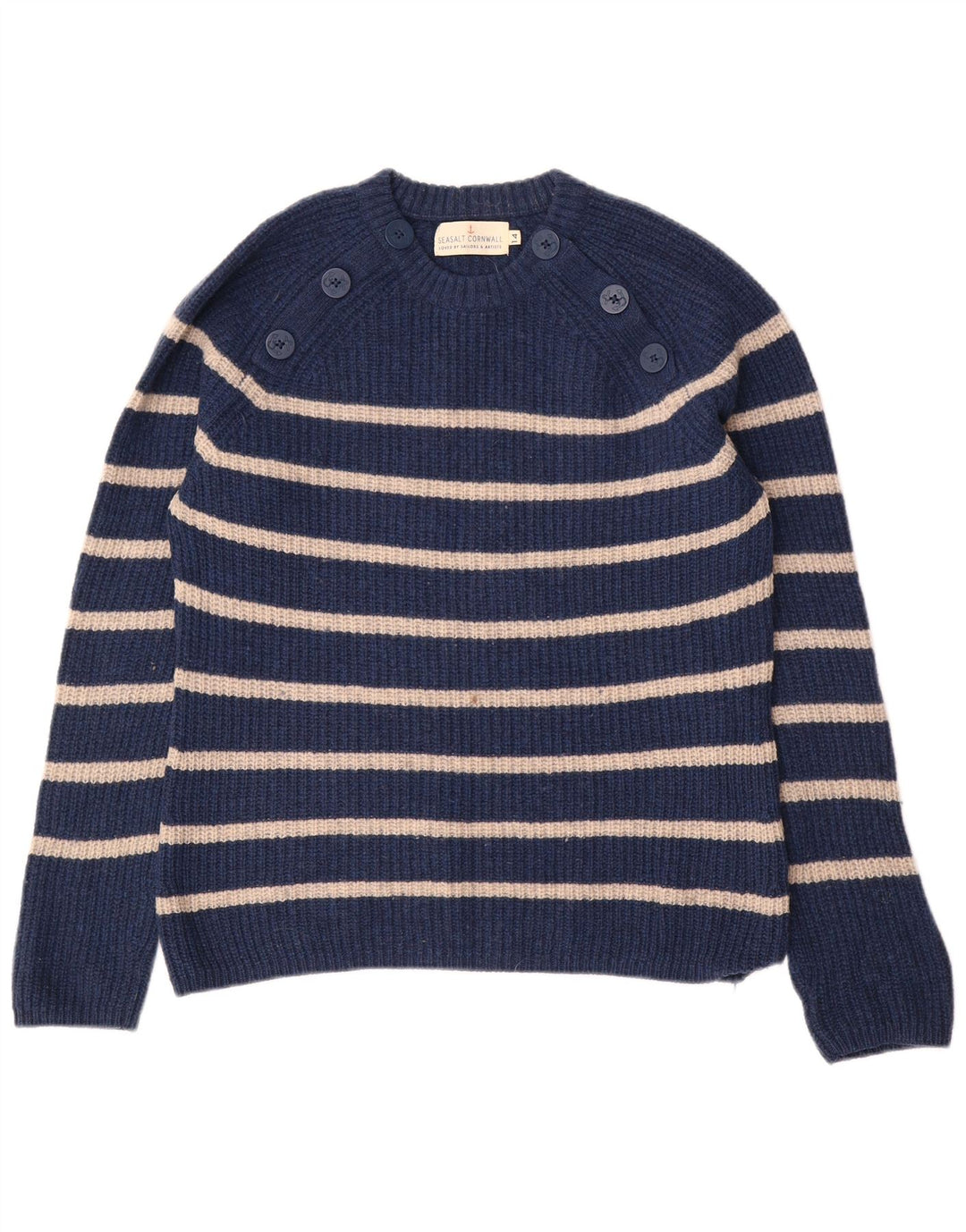 SEASALT CORNWALL Pull à col rond pour femme UK 14 Large Bleu marine