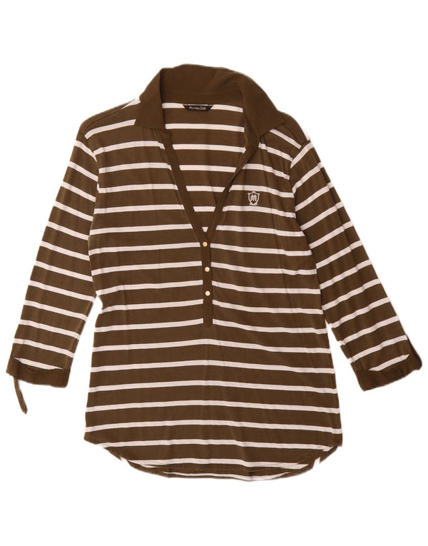 Massimo Dutti Polo à manches 3/4 pour femme UK 12 Medium Kaki Rayé