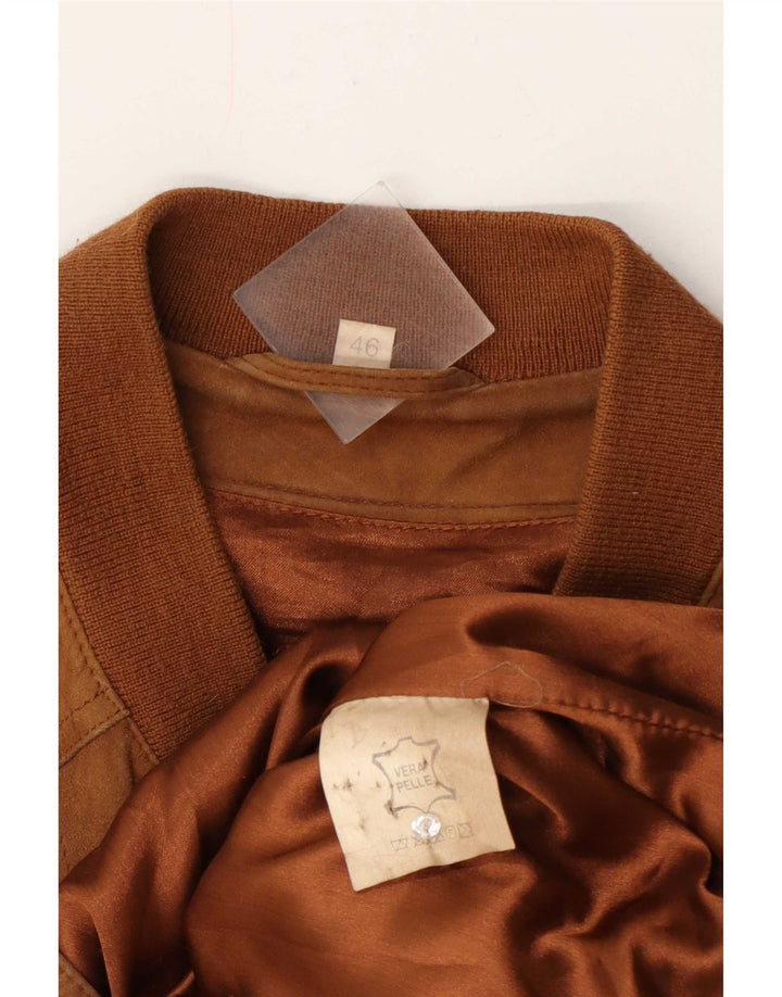 vintage Mens Suede Bomber Jacket IT 46 Petit Cuir Beige